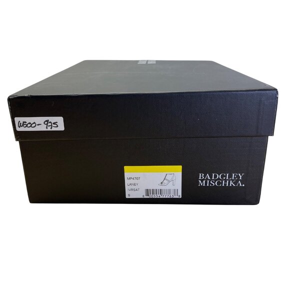 Badgley Mischka Laney Ivory Satin Rhinestone Embellished Heeled Sandals Sz 9 - Picture 9 of 10